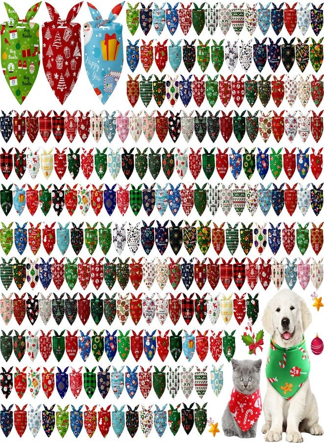 Kacctyen 300 Pcs Christmas Dog Bandanas Bulk Adjustable Winter Holiday Scarfs Washable Santa Snowman Christmas Tree Pet Bibs Pet Costume Accessories for Small Medium Large Dogs Cats Grooming Supplies - Image 1